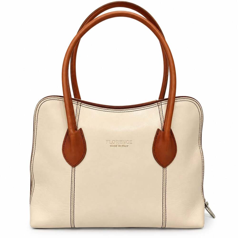 Florence Genuine Leather Made in Italy Cream Shoulder Tote Bag